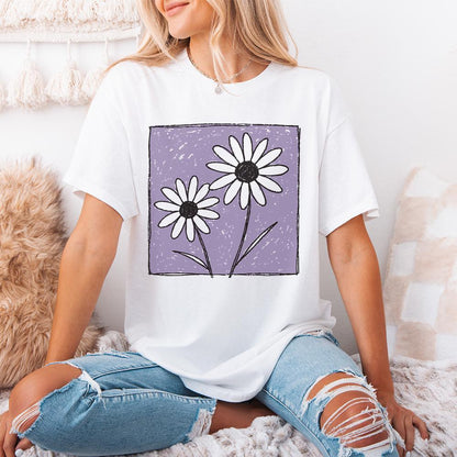 Purple Background Daisies PNG, Hand Drawn Daisy Flower Sublimation - 300