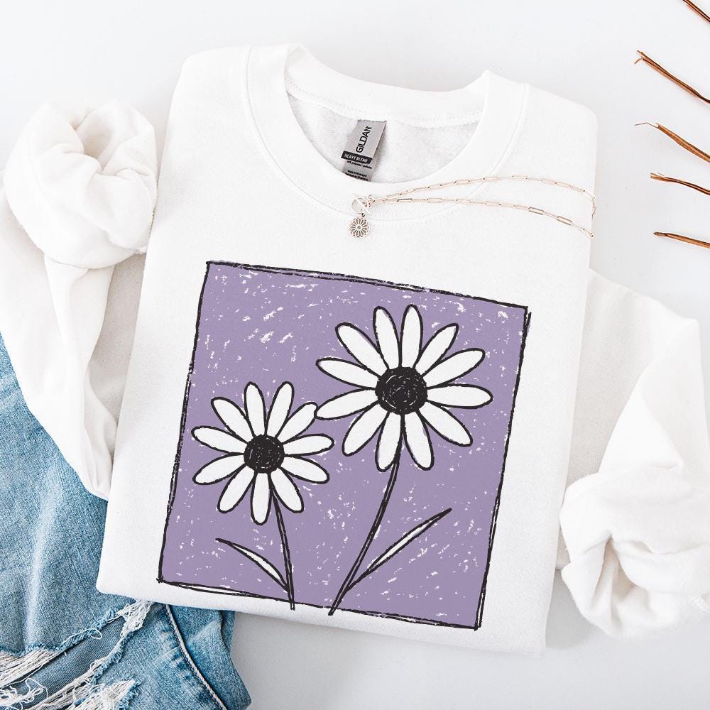 Purple Background Daisies PNG, Hand Drawn Daisy Flower Sublimation - 300