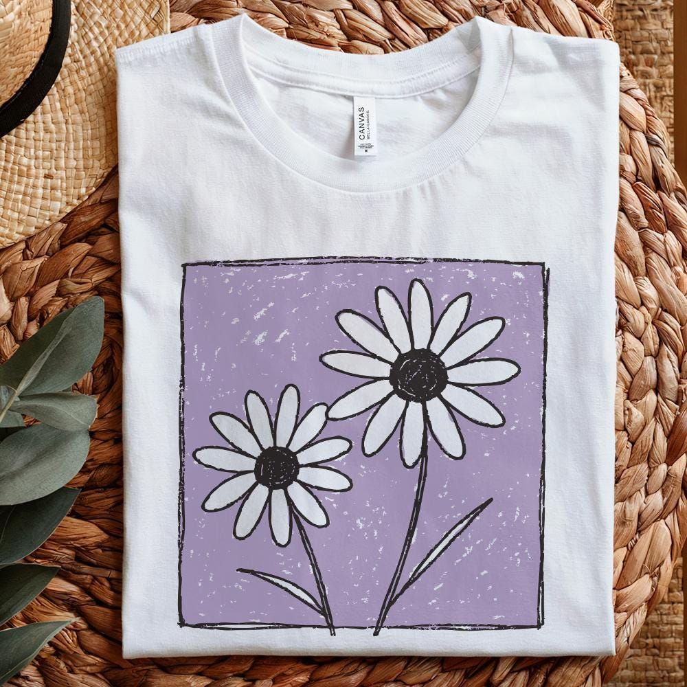 Purple Background Daisies PNG, Hand Drawn Daisy Flower Sublimation - 300