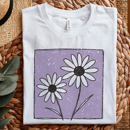Purple Background Daisies PNG, Hand Drawn Daisy Flower Sublimation - 300