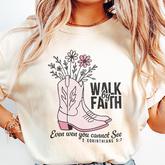 Walk by Faith Cowgirl Boots PNG, Custom DTF Transfer - 300 DPI Design for