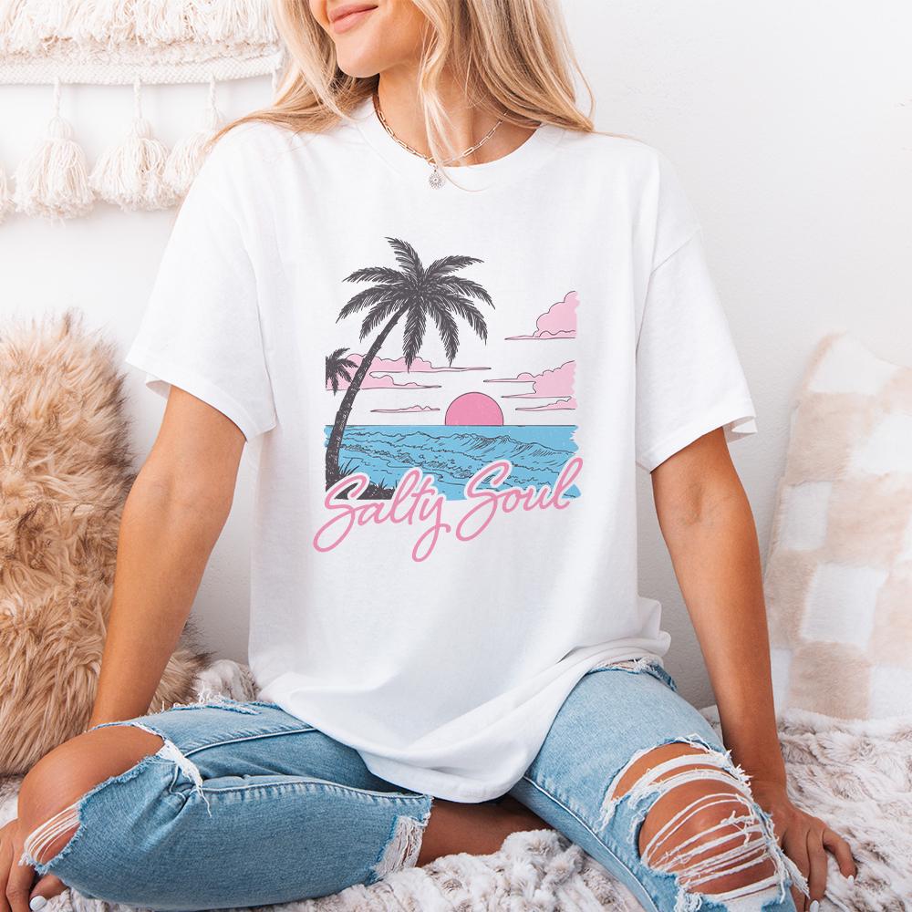 Retro Summer Salty Soul Png, Summer Shirt Designs - 300 DPI Design for