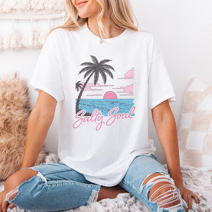 Retro Summer Salty Soul Png, Summer Shirt Designs - 300 DPI Design for