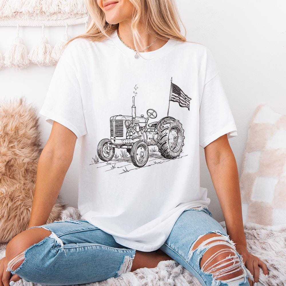 Vintage Tractor PNG, Patriotic Tractor - 300 DPI Design for T-Shirt