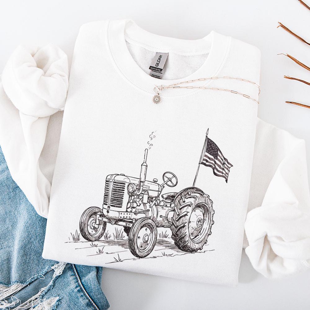 Vintage Tractor PNG, Patriotic Tractor - 300 DPI Design for T-Shirt