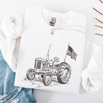 Vintage Tractor PNG, Patriotic Tractor - 300 DPI Design for T-Shirt