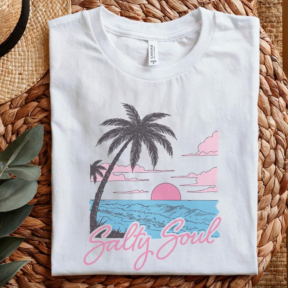 Retro Summer Salty Soul Png, Summer Shirt Designs - 300 DPI Design for