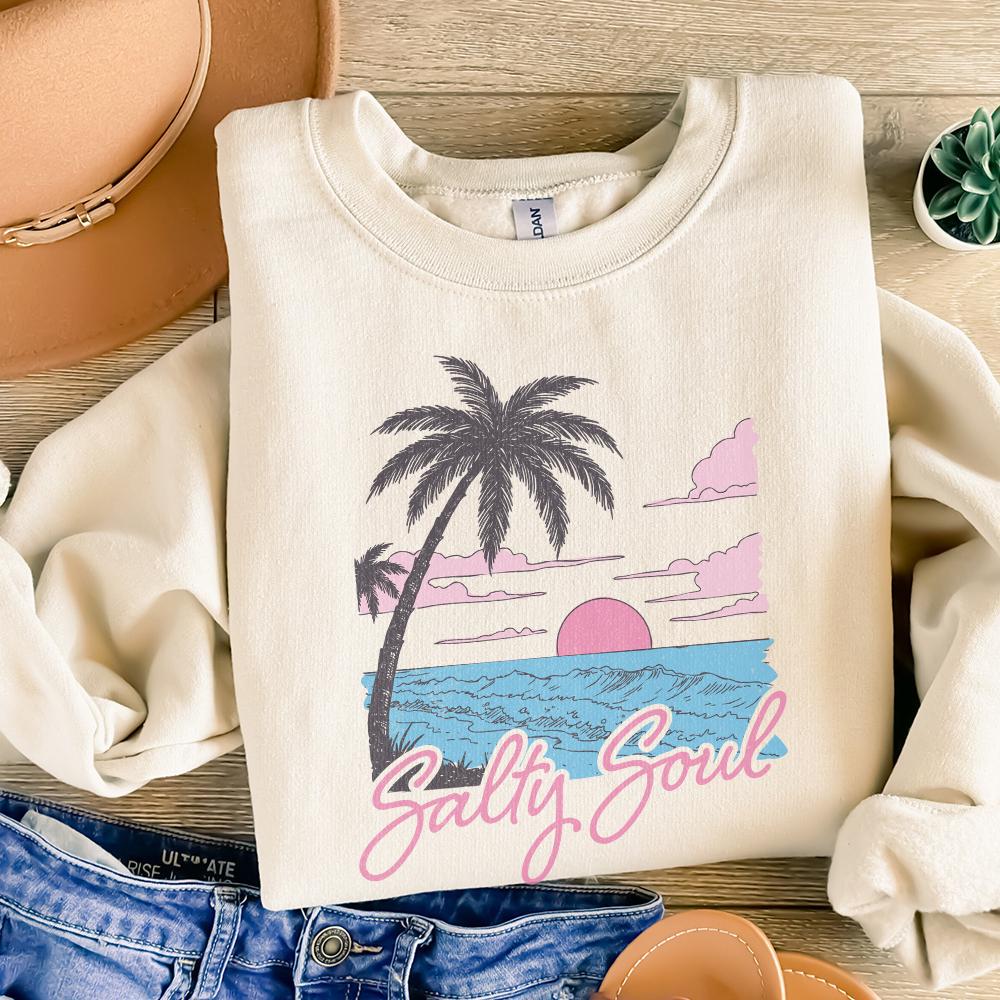 Retro Summer Salty Soul Png, Summer Shirt Designs - 300 DPI Design for