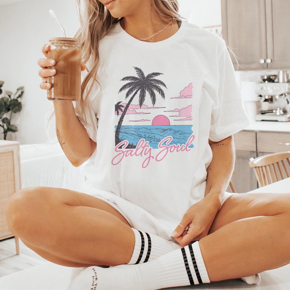Retro Summer Salty Soul Png, Summer Shirt Designs - 300 DPI Design for