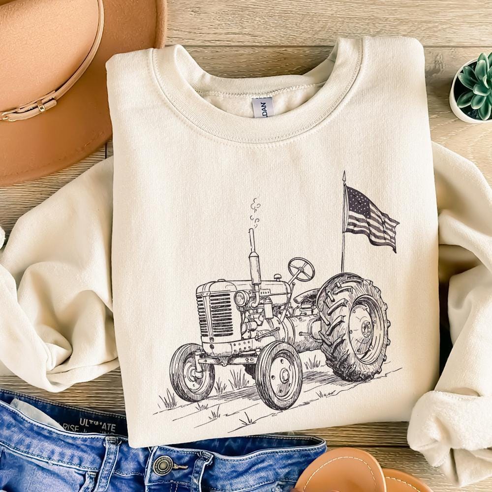 Vintage Tractor PNG, Patriotic Tractor - 300 DPI Design for T-Shirt