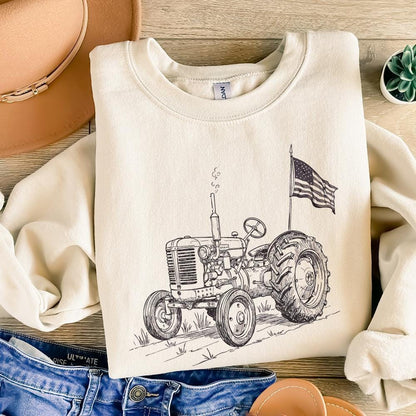 Vintage Tractor PNG, Patriotic Tractor - 300 DPI Design for T-Shirt
