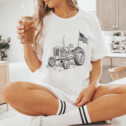 Vintage Tractor PNG, Patriotic Tractor - 300 DPI Design for T-Shirt