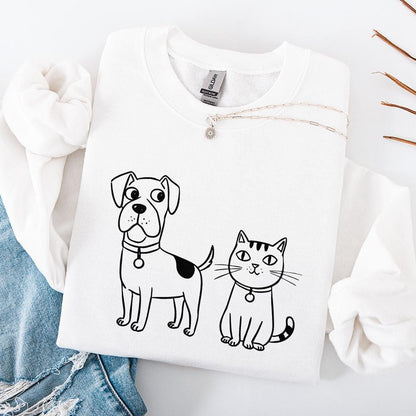 Cute Dog and Cat PNG, Cartoon Pet Friends Digital Download - 300 DPI