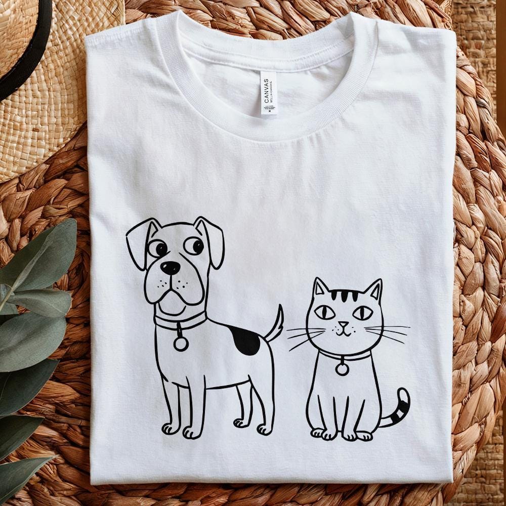 Cute Dog and Cat PNG, Cartoon Pet Friends Digital Download - 300 DPI