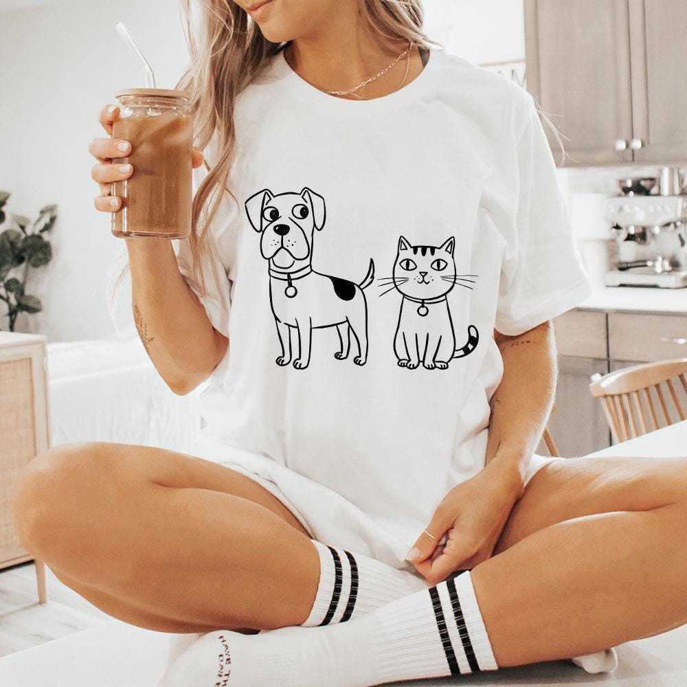 Cute Dog and Cat PNG, Cartoon Pet Friends Digital Download - 300 DPI