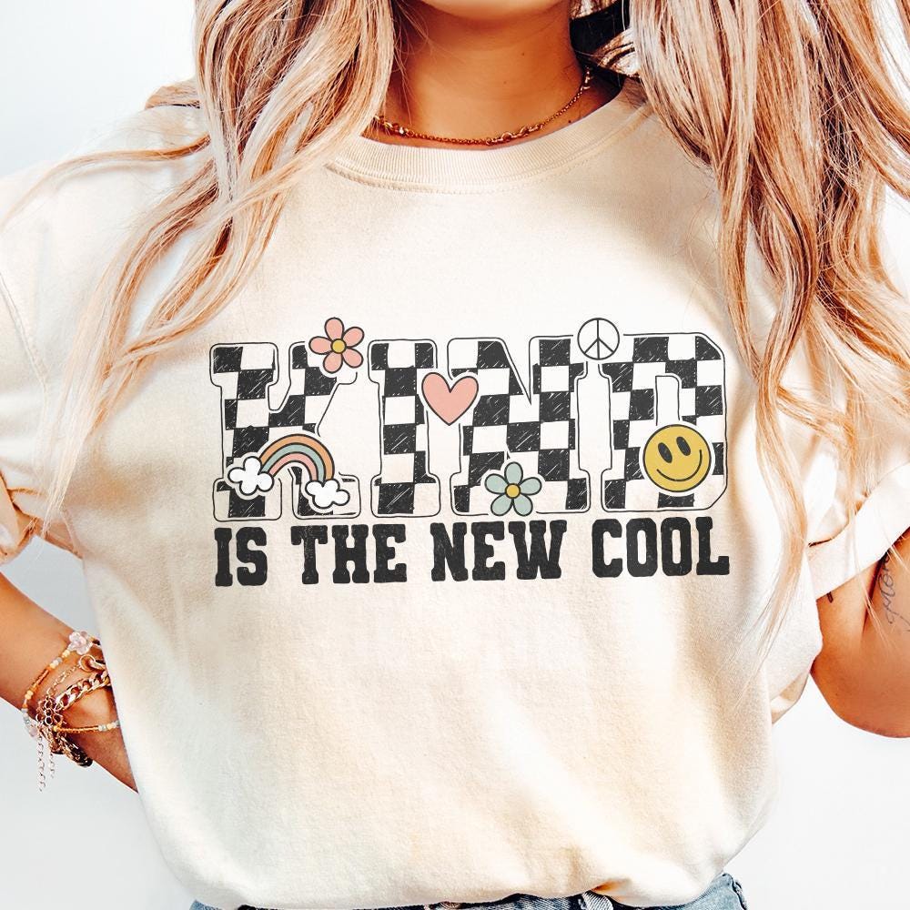 Kind is the New Cool PNG, Retro Sublimation Design - 300 DPI Design for
