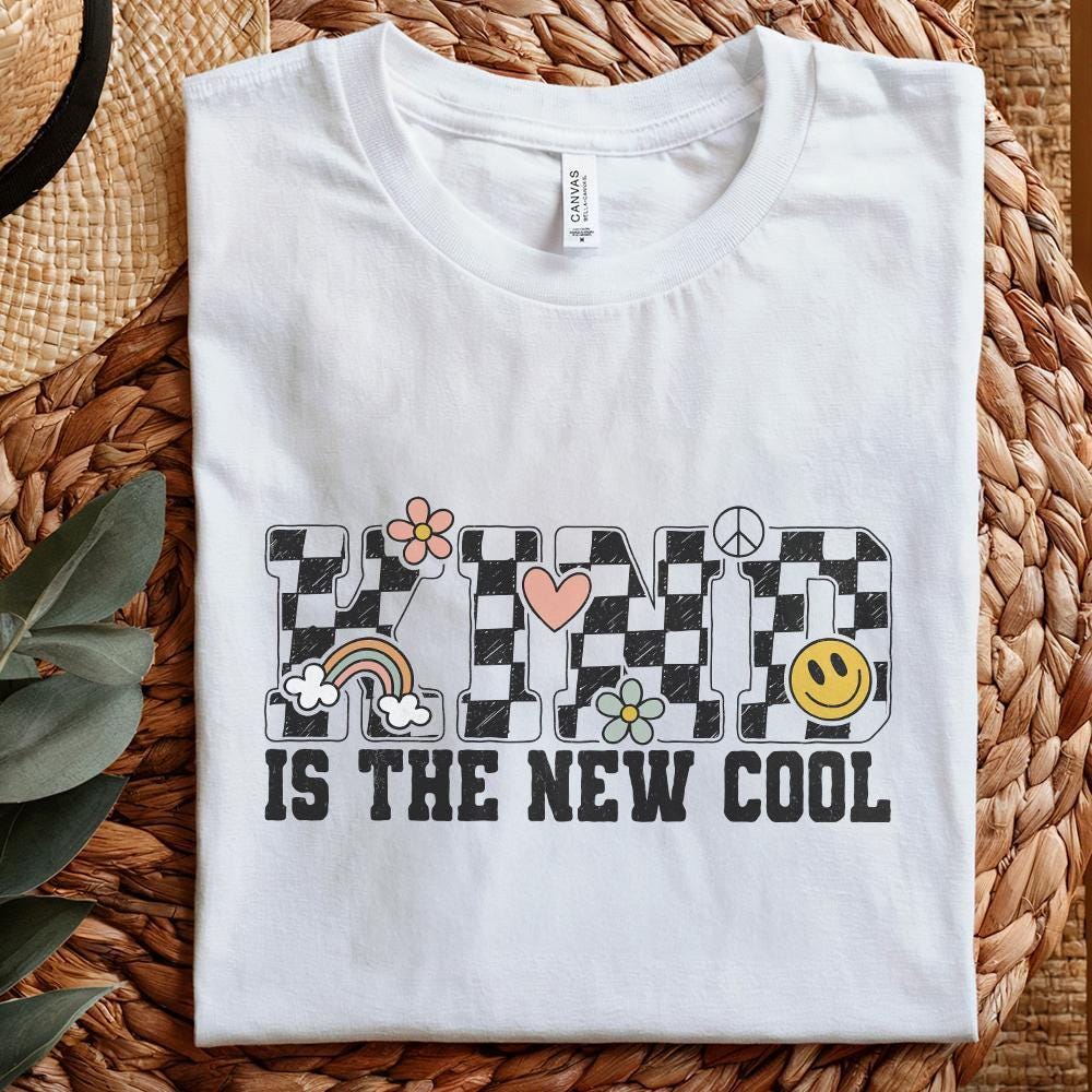 Kind is the New Cool PNG, Retro Sublimation Design - 300 DPI Design for