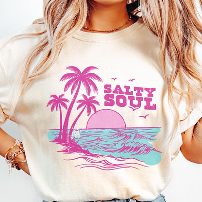 Retro Summer Salty Soul PNG, Trendy Summer PNG - 300 DPI Design for T-Shirt