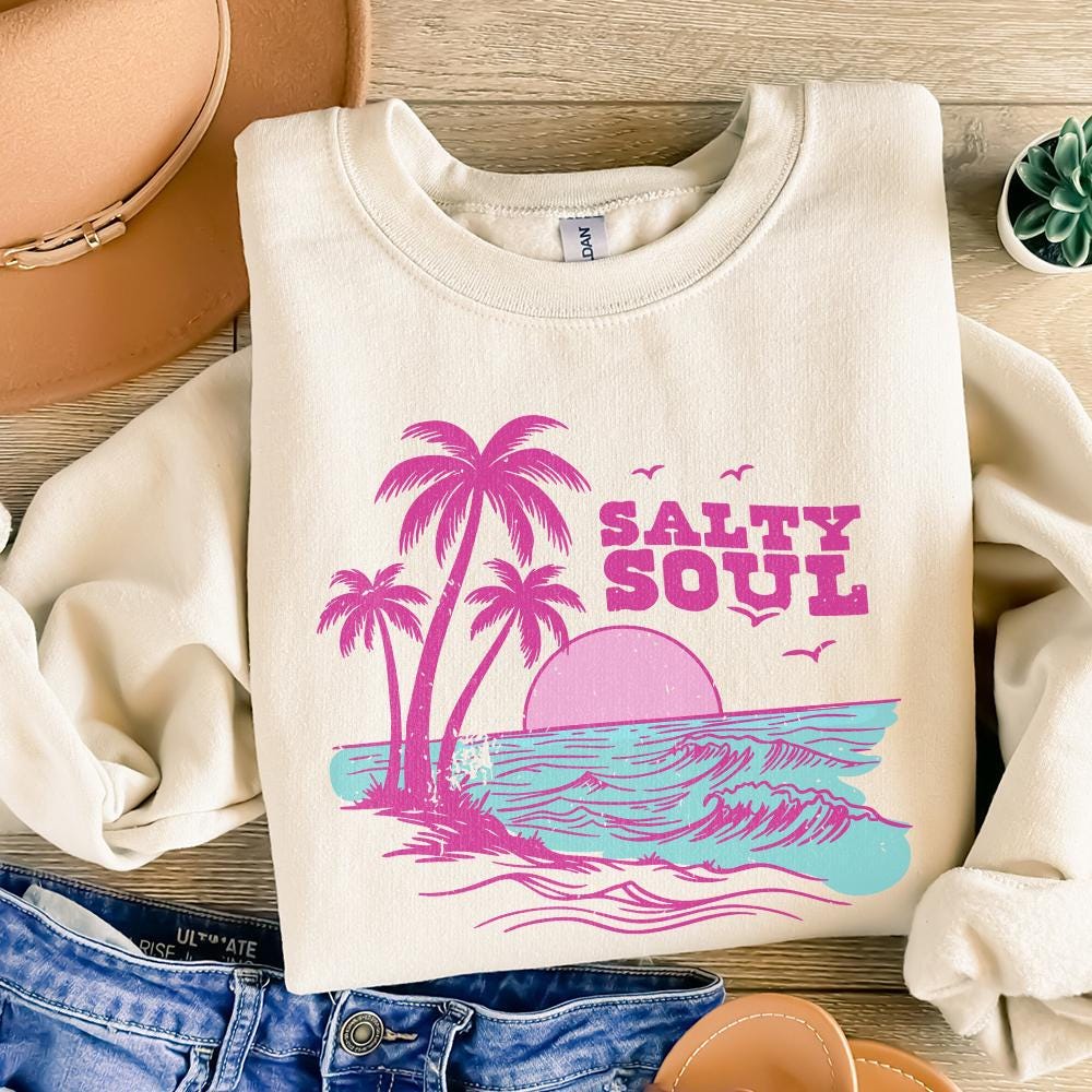 Retro Summer Salty Soul PNG, Trendy Summer PNG - 300 DPI Design for T-Shirt