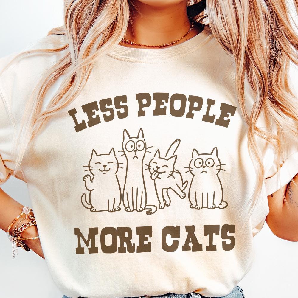 Less People More Cats Vintage Cat Lover Shirt Funny Cat Mom PNG for