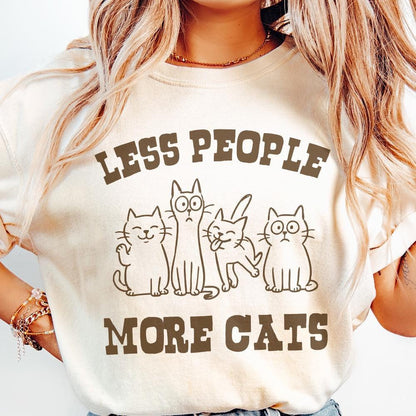 Less People More Cats Vintage Cat Lover Shirt Funny Cat Mom PNG for