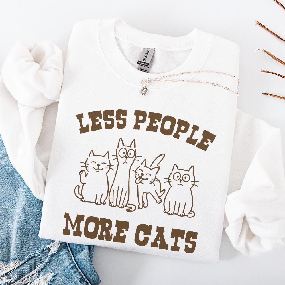 Less People More Cats Vintage Cat Lover Shirt Funny Cat Mom PNG for