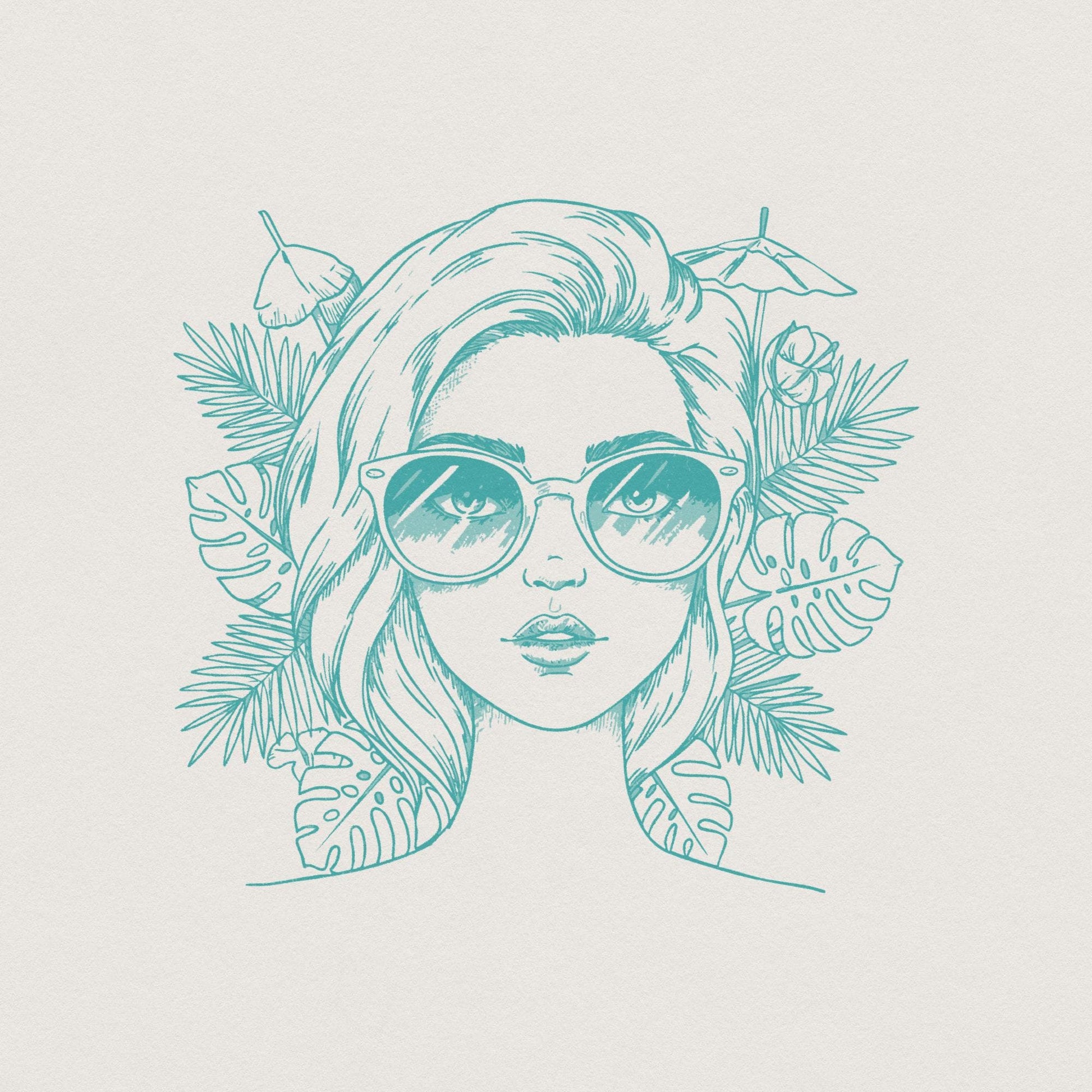 Trendy Woman PNG, Cool Girl with Sunglasses and Tropical Leaves Clipart -