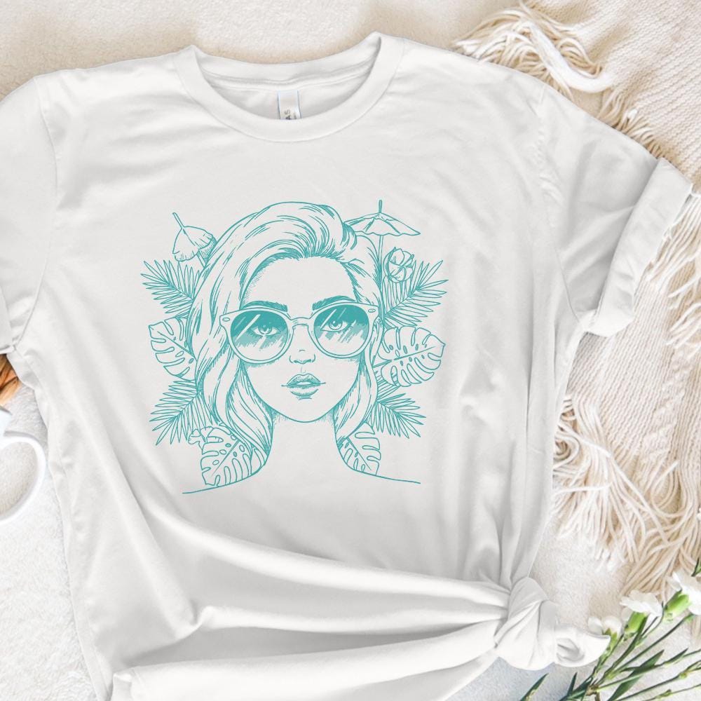 Trendy Woman PNG, Cool Girl with Sunglasses and Tropical Leaves Clipart -