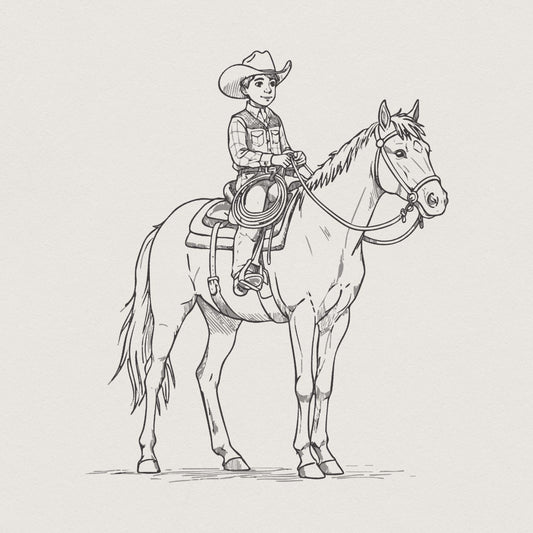 Baby Cowboy Ride, Cute Western PNG Clipart - 300 DPI Design for T-Shirt