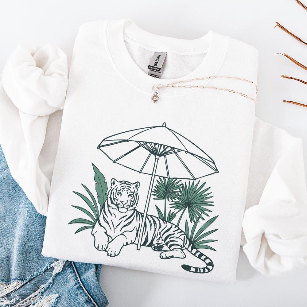 Chill Tiger PNG, Jungle Cat Under Umbrella Sublimation - 300 DPI Design