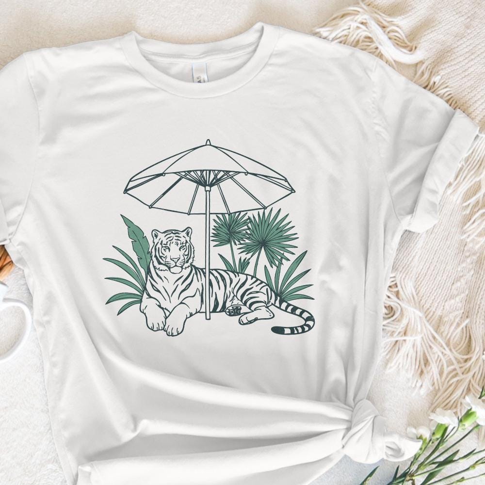 Chill Tiger PNG, Jungle Cat Under Umbrella Sublimation - 300 DPI Design