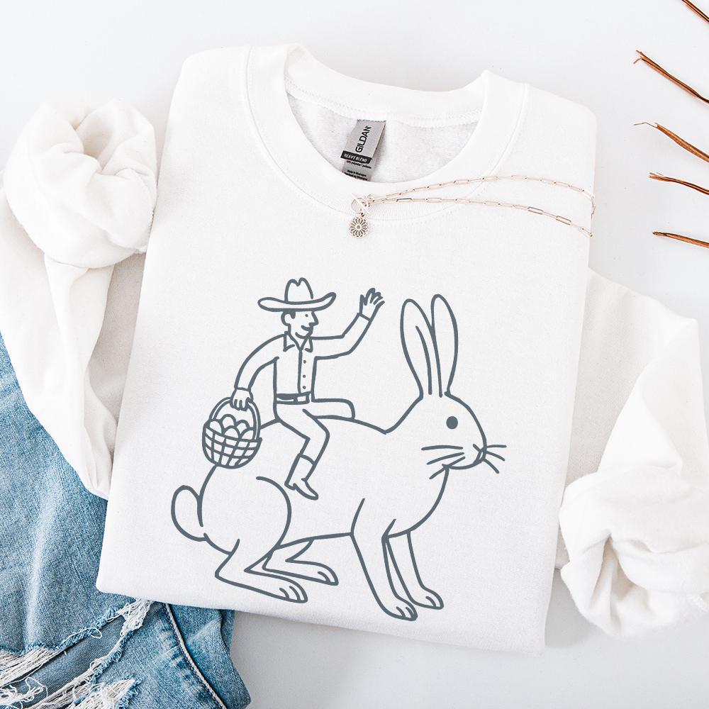 Cowboy Riding Easter Bunny PNG, Western Easter Sublimation - 300 DPI