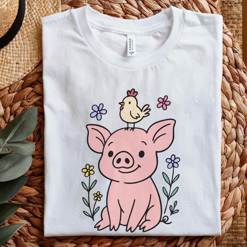 Adorable Pig and Chick PNG, Funny Vintage Farm Clipart - 300 DPI Design