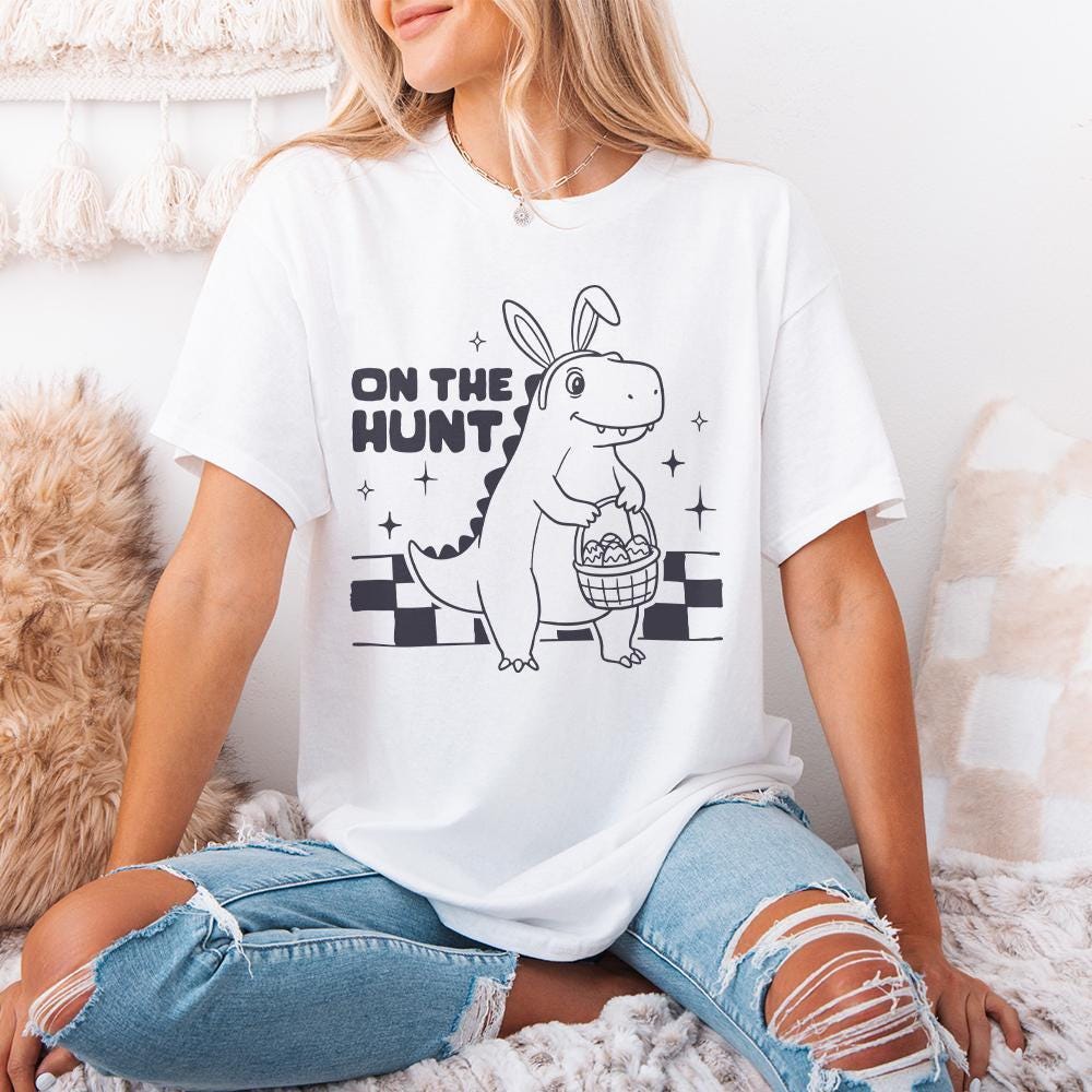 Cute Dinosaur Easter Png, Kids Easter Bunny Png - 300 DPI Design for