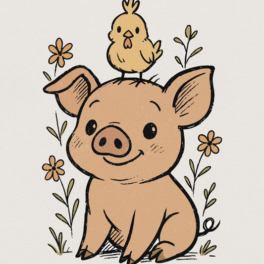 Cute Pig with Chick on Head PNG, Funny Farm Animal Sublimation - 300 DPI