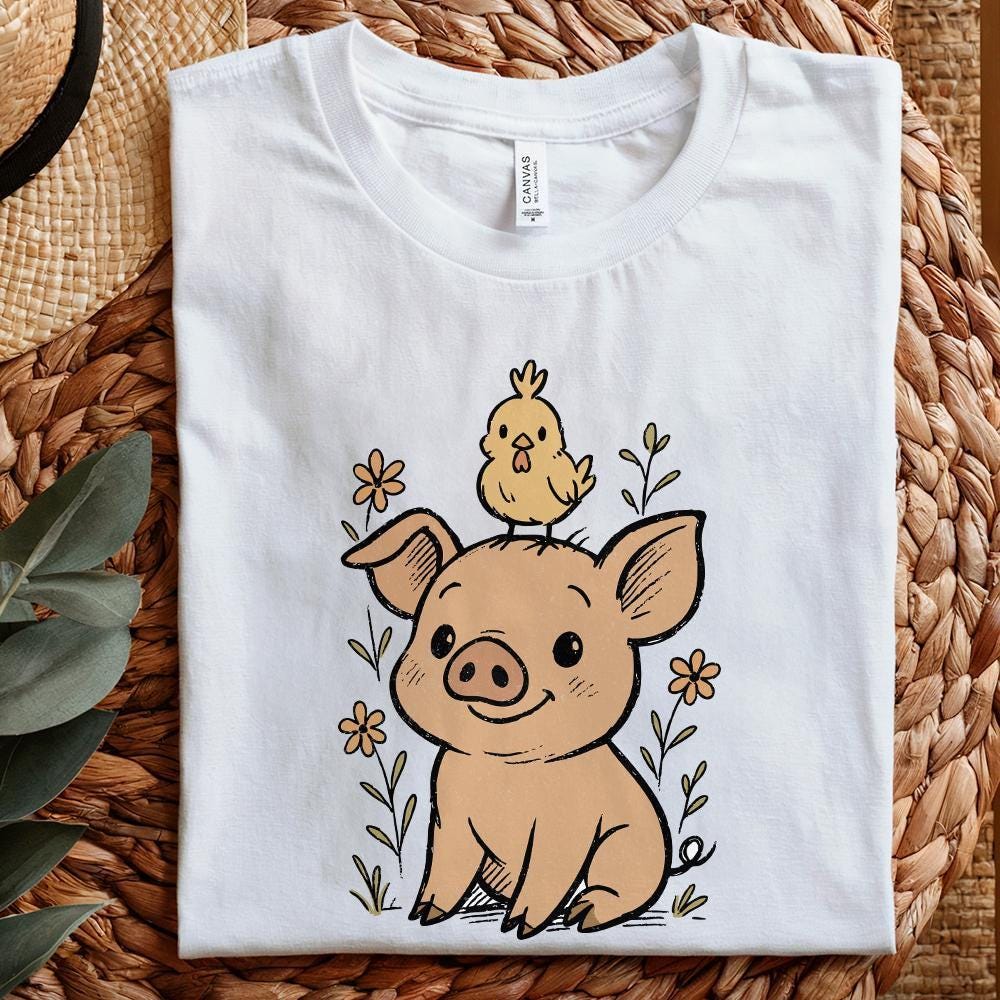 Cute Pig with Chick on Head PNG, Funny Farm Animal Sublimation - 300 DPI