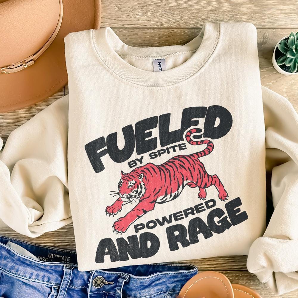Fueled by Rage PNG, Snarky Vintage Tiger Design - 300 DPI Design for