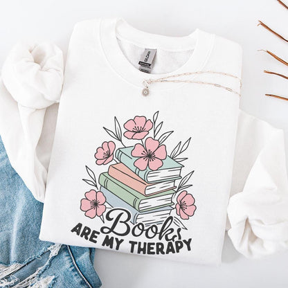 Book Are My Therapy Png, Flower Book Png - 300 DPI Design for T-Shirt
