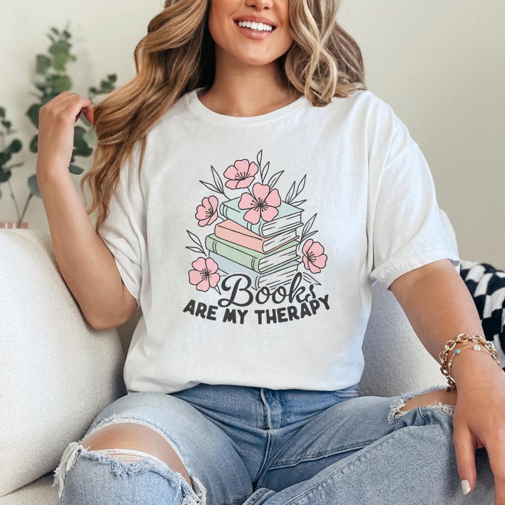 Book Are My Therapy Png, Flower Book Png - 300 DPI Design for T-Shirt