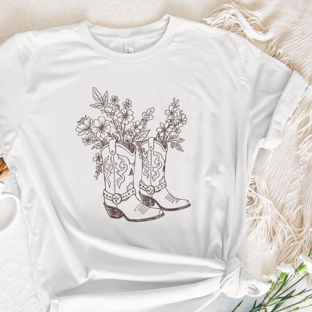 Cowgirl Boots PNG, Floral Cowboy Boots Clipart - 300 DPI Design for T-Shirt