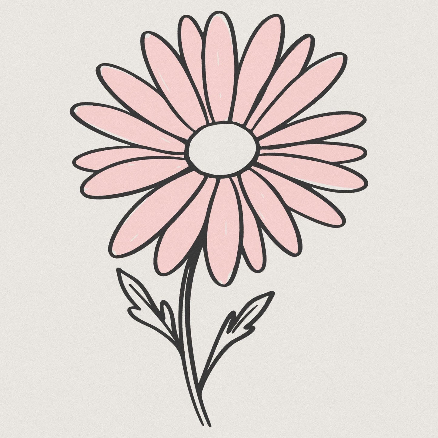 Pink Daisy Flower Clipart PNG, Minimalist Floral Graphic - 300 DPI Design