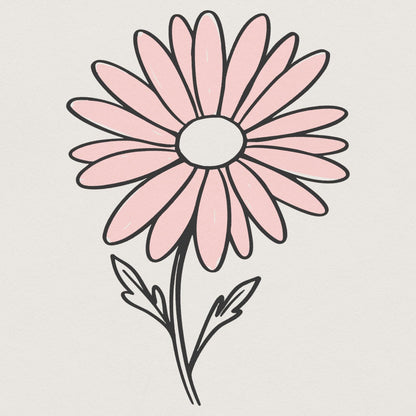 Pink Daisy Flower Clipart PNG, Minimalist Floral Graphic - 300 DPI Design