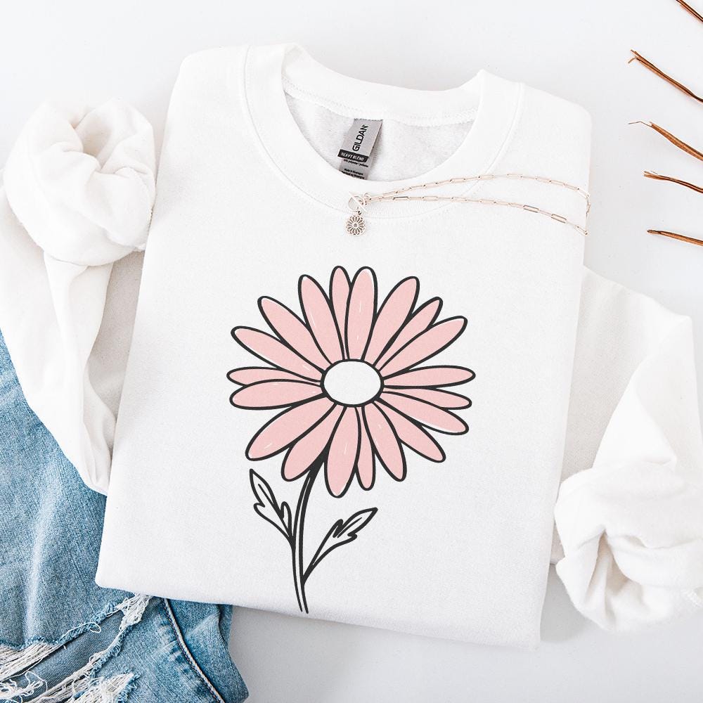 Pink Daisy Flower Clipart PNG, Minimalist Floral Graphic - 300 DPI Design