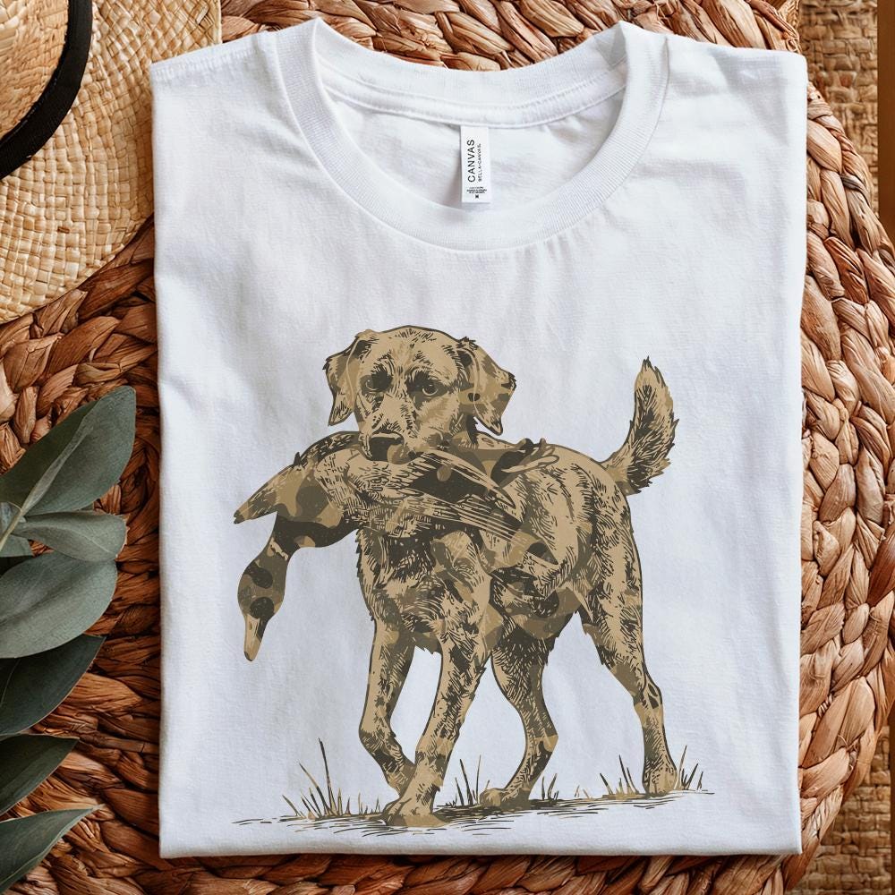 Camo Dog with Duck Hunting PNG, Sublimation DTG File - 300 DPI Design for