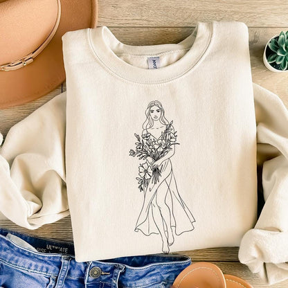 Elegant Lady with Blossoms PNG, Floral Woman Art - 300 DPI Design for