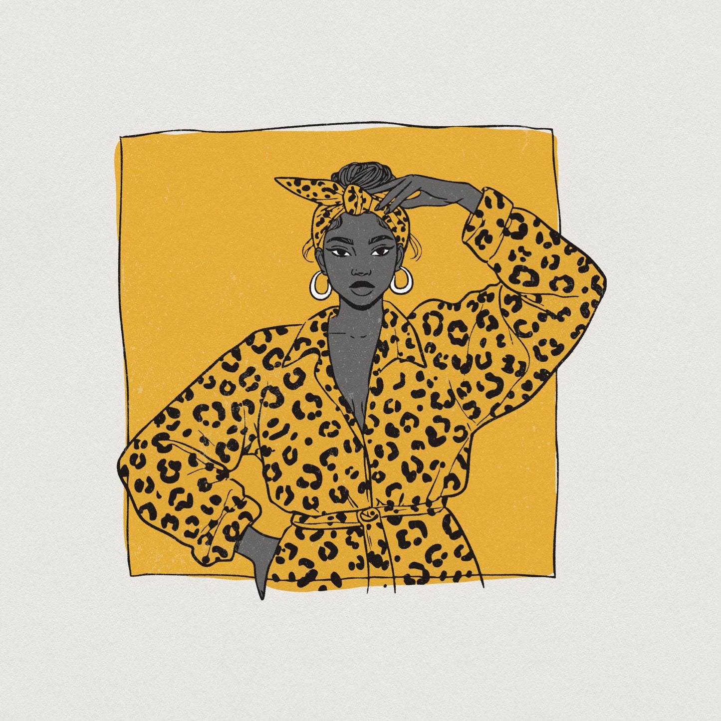 Bold Leopard Print Fashion Woman PNG, Empowered Afro Woman Illustration -