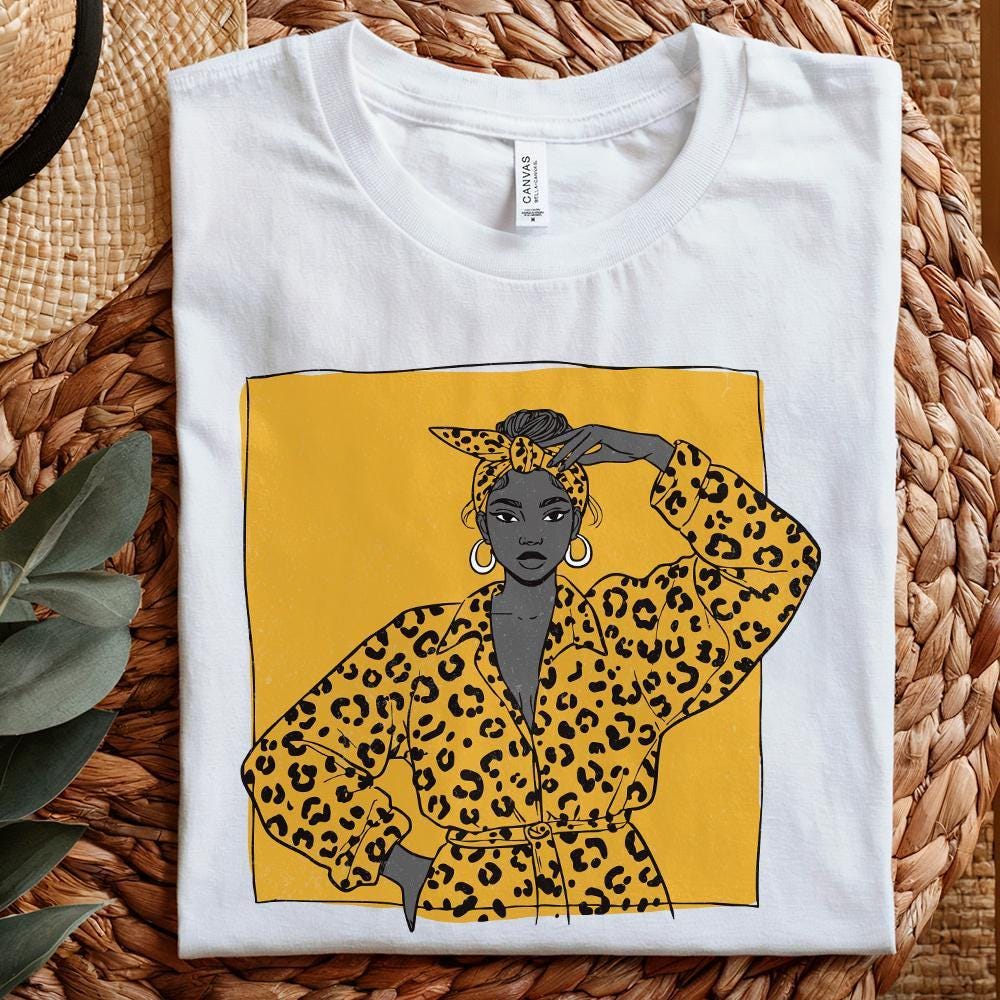 Bold Leopard Print Fashion Woman PNG, Empowered Afro Woman Illustration -