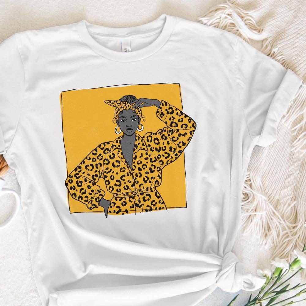 Bold Leopard Print Fashion Woman PNG, Empowered Afro Woman Illustration -