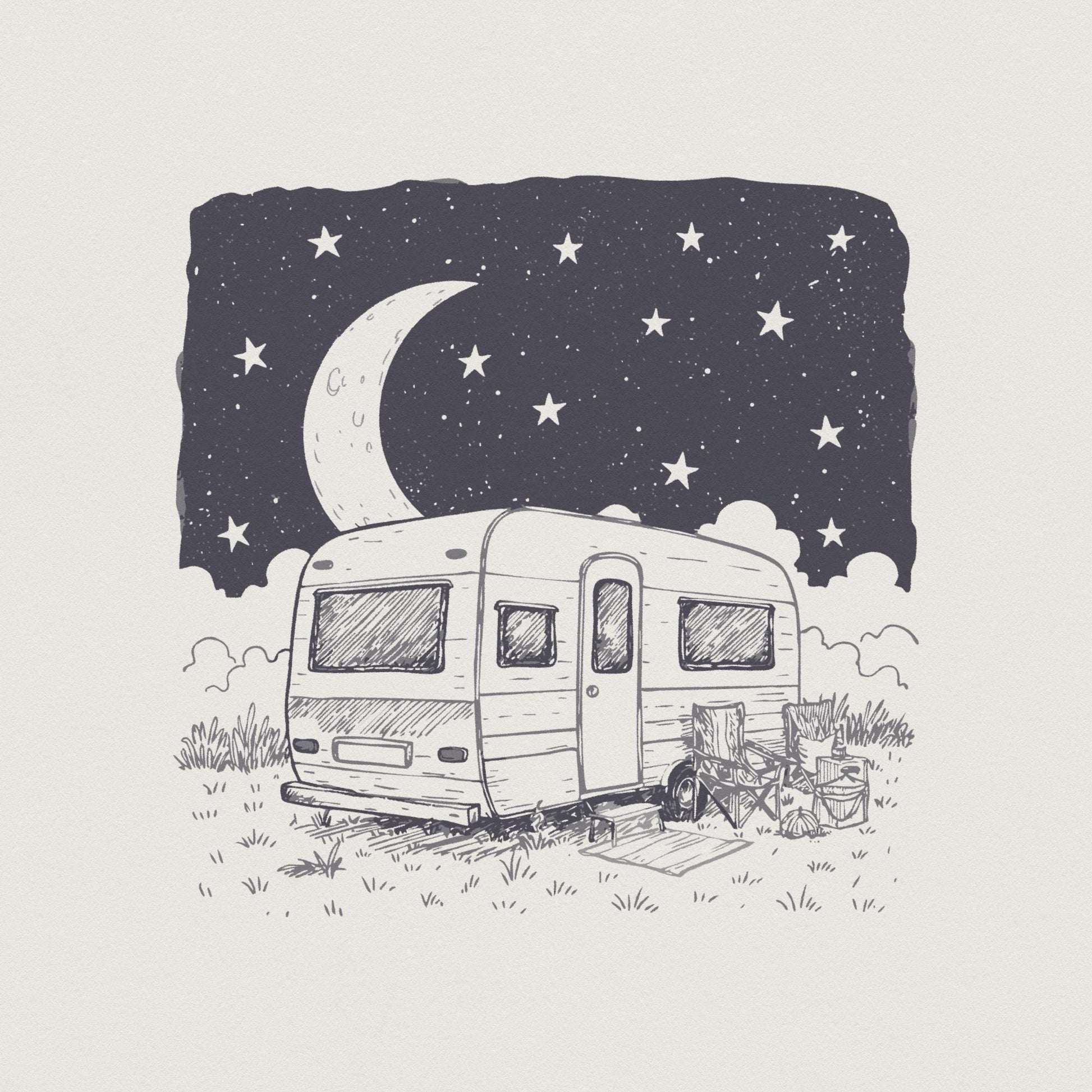 Moonlit Caravan PNG, Starry Night Camping Design - 300 DPI Design for