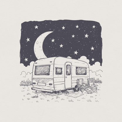 Moonlit Caravan PNG, Starry Night Camping Design - 300 DPI Design for